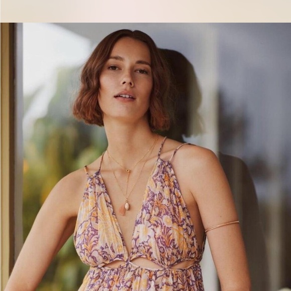 Anthropologie Purple and Yellow Maxi Sundress with Halter Neckline - Picture 4 of 5